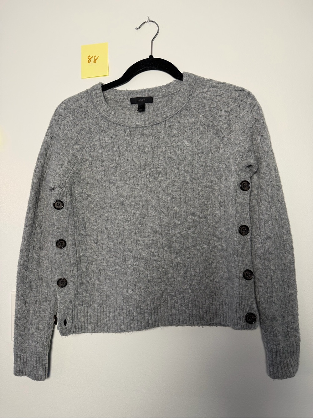 J. Crew Gray Button-Side Cable Crewneck Sweater